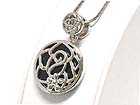 CRYSTAL DOUBLE SIDE ROSE FILIGREE ONYX INSIDE PENDANT NECKLACE