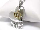 Wholesale Costume Jewelry - WHITE GOLD PLATING DESIGNER INSPIRED CRYSTAL CROWN ON HEART TOGGLE NECKLACE