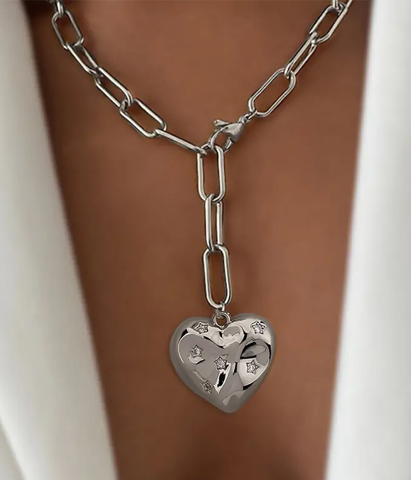 PUFFY HEART PENDANT DROP NECKLACE