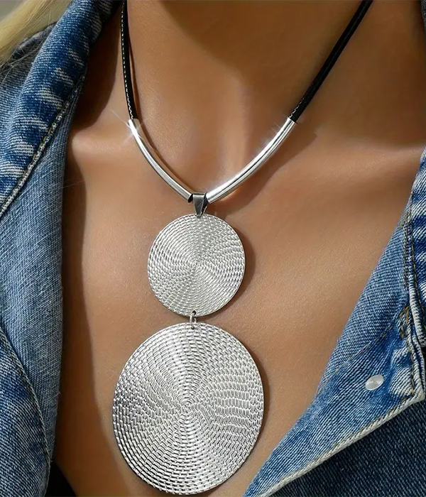 DOUBLE CHUNKY DISC DROP PENDANT NECKLACE