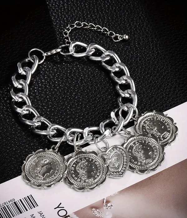 MULTI COIN CHARM AND CHAIN BRACELET