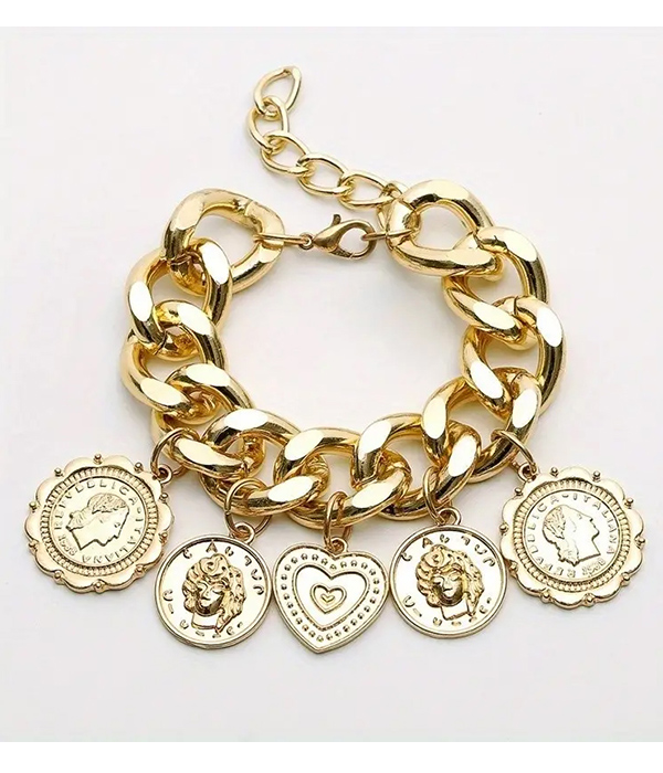 MULTI COIN CHARM AND CHAIN BRACELET
