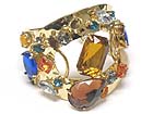 Wholesale Fashion Jewelry - MULTI SHAPE BIG GLASS STONE  AND CRYSTAL DECO METAL BANGLE
