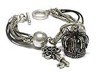 CROWN AND KEY CHARM MULTI STRAND CHAIN BRACELET