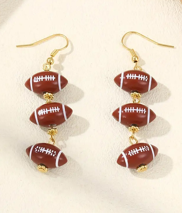 Sport theme triple football drop earring