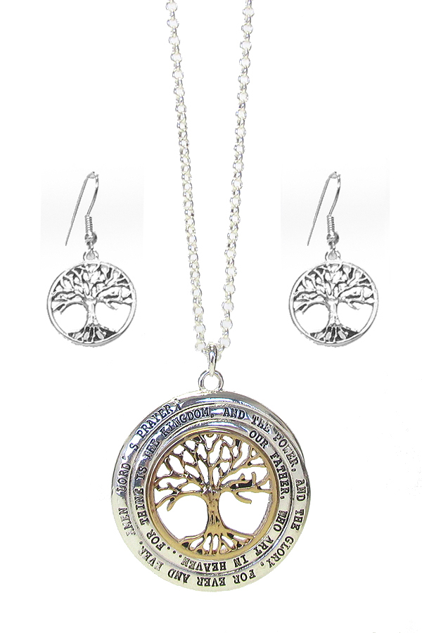 Religious inspiration message pendant necklace set - tree of life