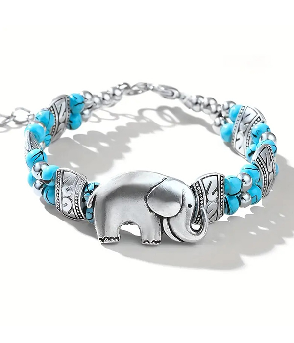 Elephant and turquoise chain bracelet