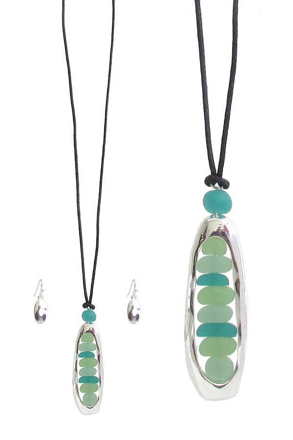 Multi seaglass mix pendant cord necklace set sea glass
