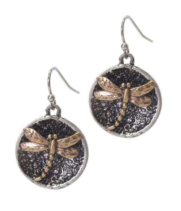 Dragonfly on disc earring
