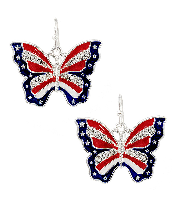 Patriotic theme american flag butterfly earring