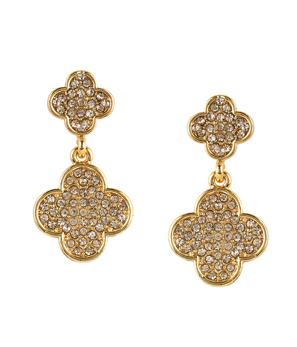 Rhinestone double quatrefoil dangle earring