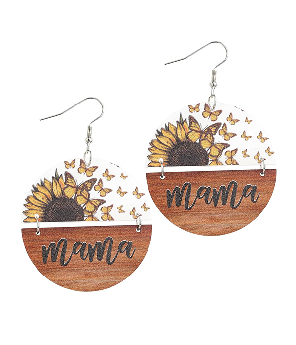 Mother theme retro acrylic and wood flower earring