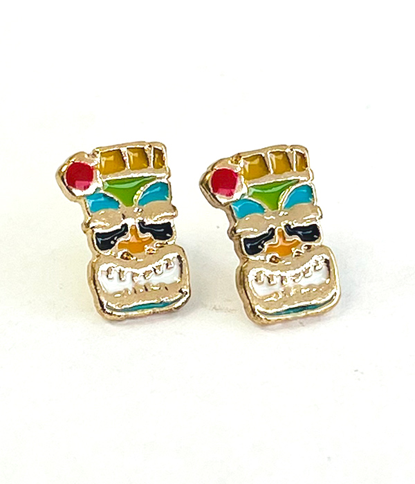 Summer theme epoxy earring - totem face