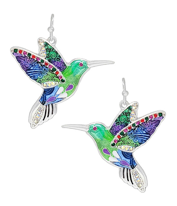 Tropical theme epoxy earring - humming bird