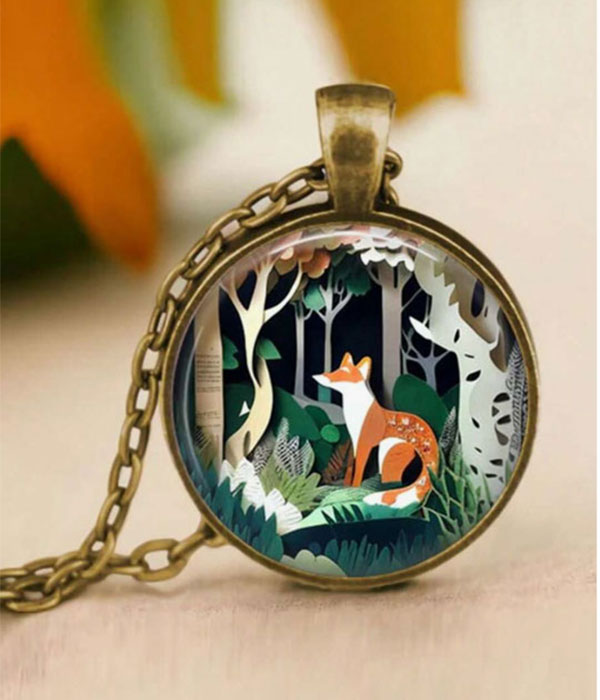 Puff glass dome pendant necklace - fox