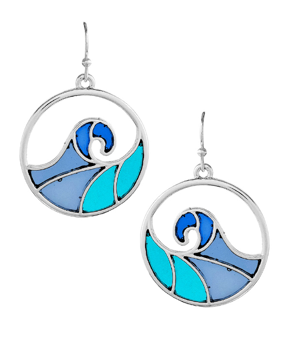 Sealife theme stained glass window inspired mosaic earring - wave