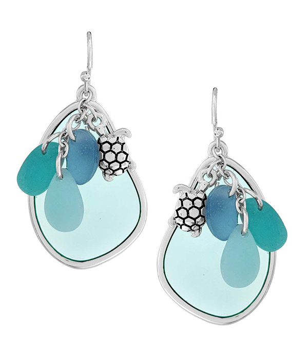 Sealife theme multi seaglass charm earring - turtle