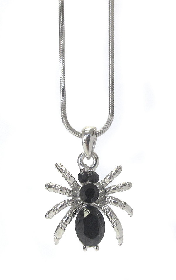 Made in korea whitegold plating crystal spider pendant necklace