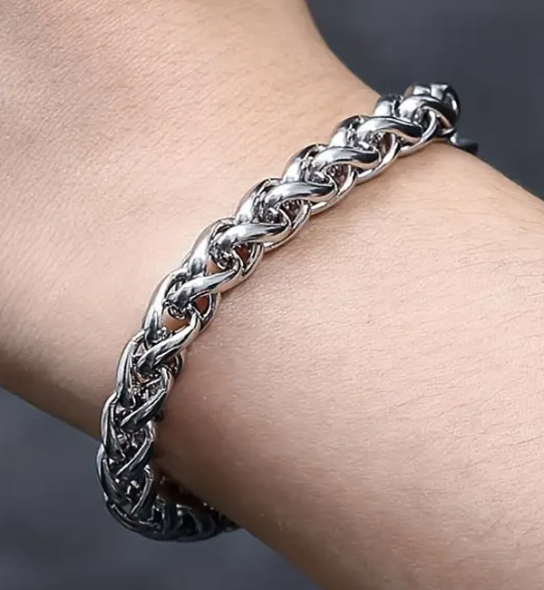 Twisted rope chain bracelet with polished, intricate links mens jewelry