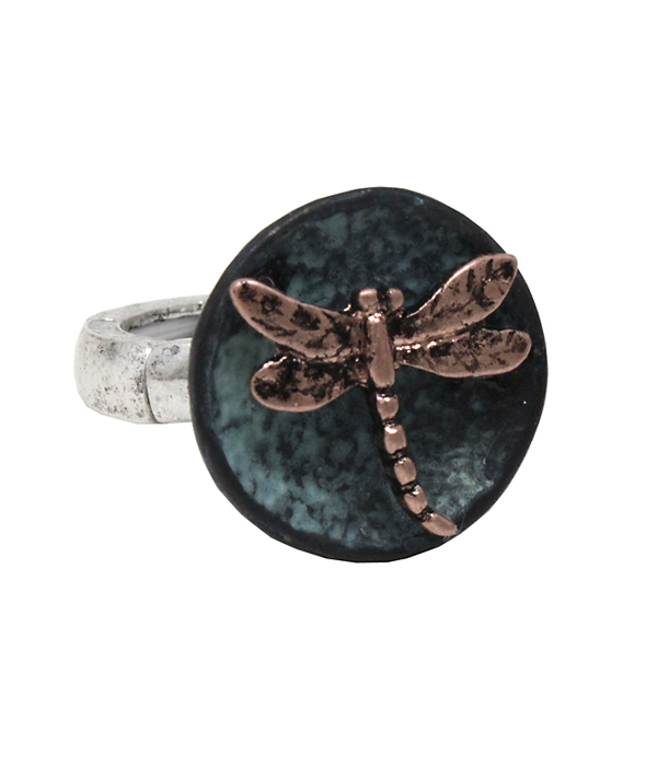 Vintatge metal dragonfly stretch ring