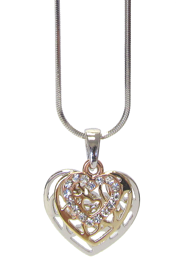 Made in korea whitegold plating crystal heart pendant necklace