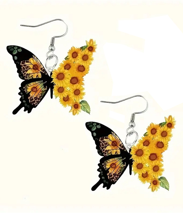 Sunflower print acryl butterfly earring