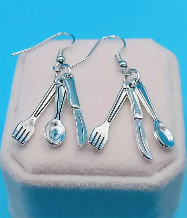 Utensil charm drop earring