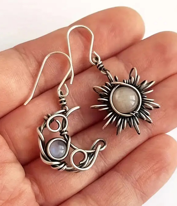 Boho style sun and moon earring