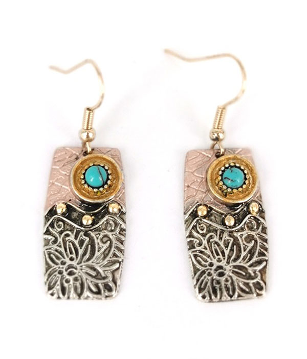 Vintage metal hand carved flower earring