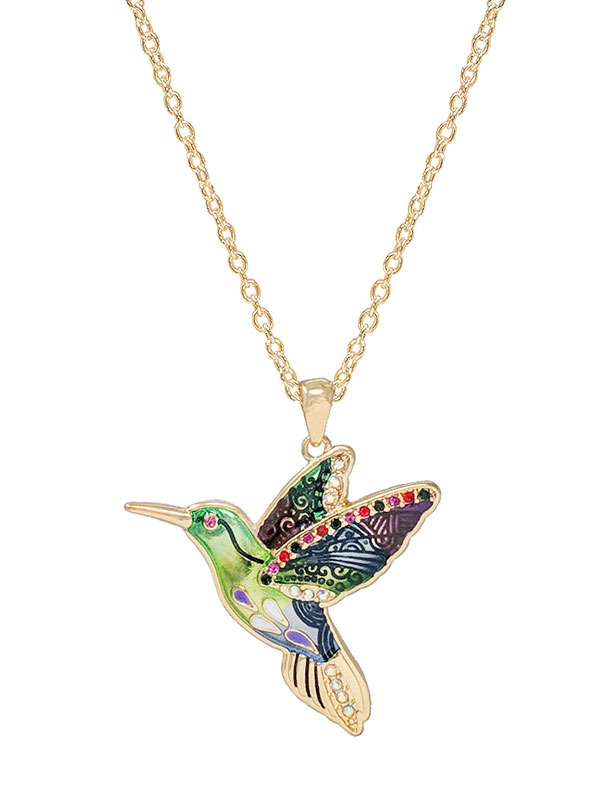 Tropical theme epoxy pendant necklace - humming bird