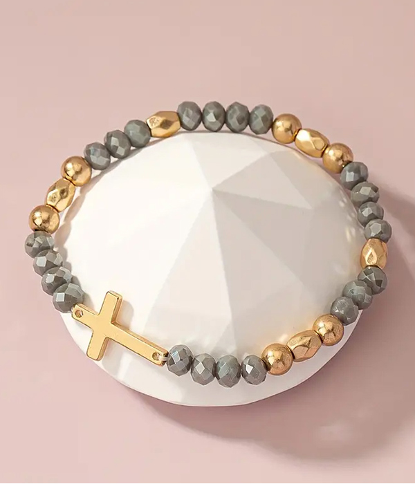 Glass bead stretch bracelet - cross