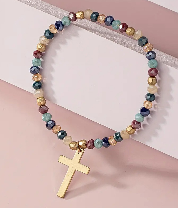 Glass bead stretch bracelet - cross