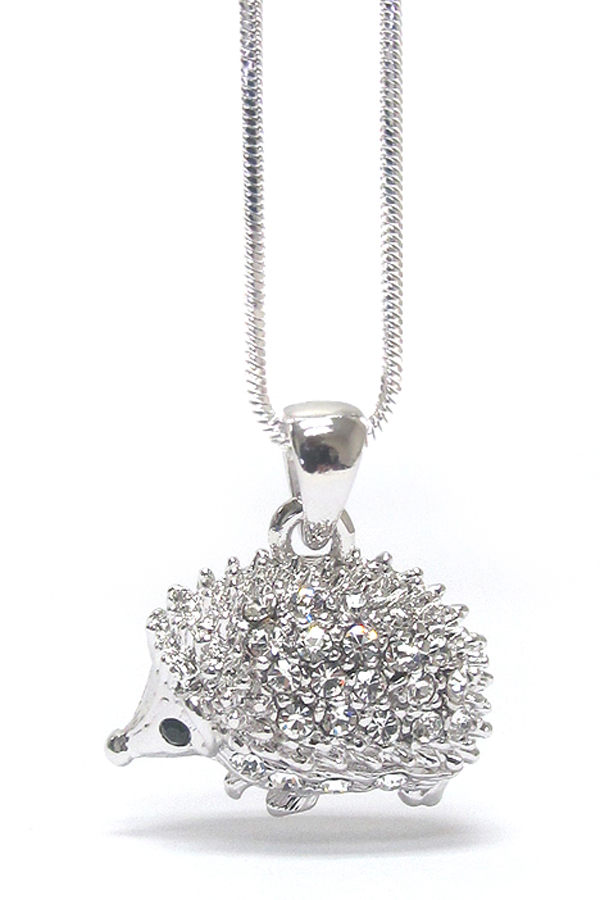 Made in korea whitegold plating crystal deco hedgehog necklace