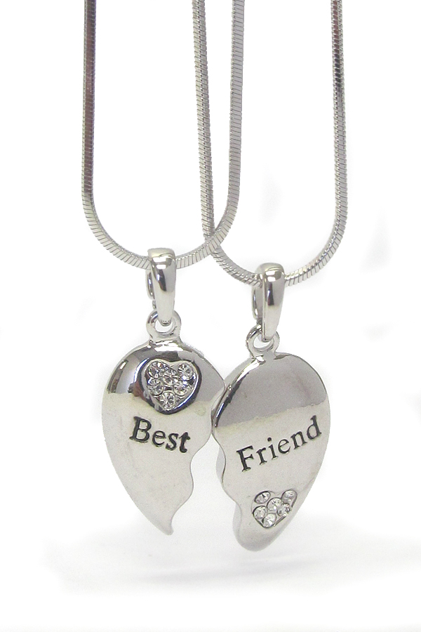 Made in korea whitegold plating crystal separate best friend heart dual  necklace