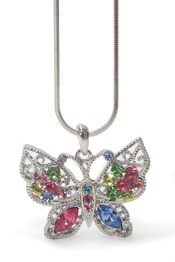 Made in korea whitegold plating crystal butterfly necklace