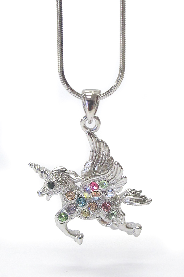 Made in korea whitegold plating crystal unicorn pendant necklace