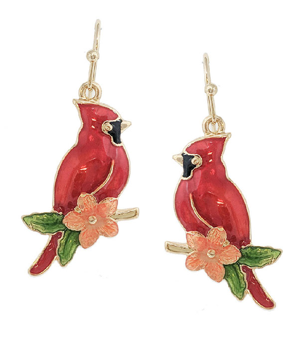 Epoxy bird earring - cardinal