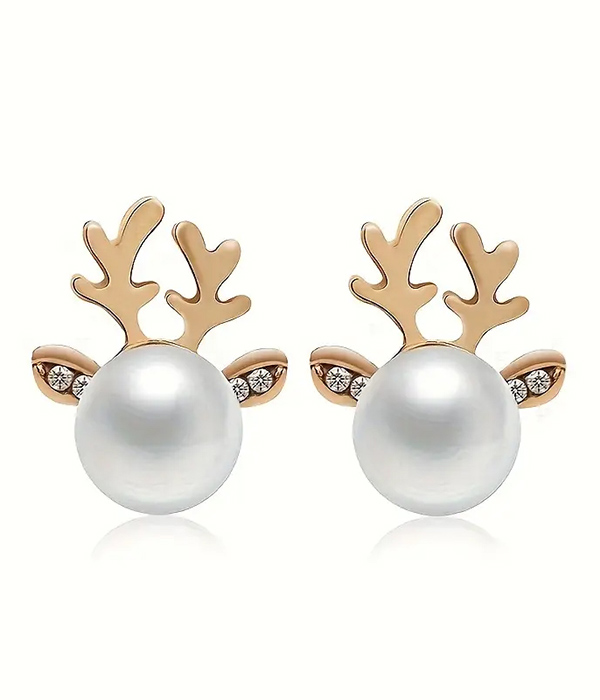 Christmas theme antler pearl earring