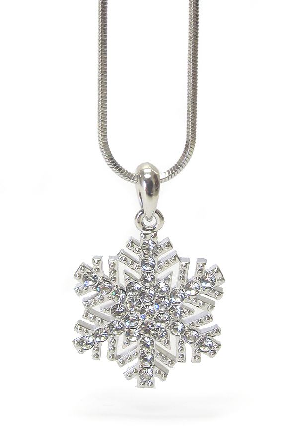 Made in korea whitegold plating crystal snowflake pendant necklace