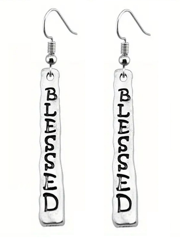 Religious inspiration metal bar earring - blessed