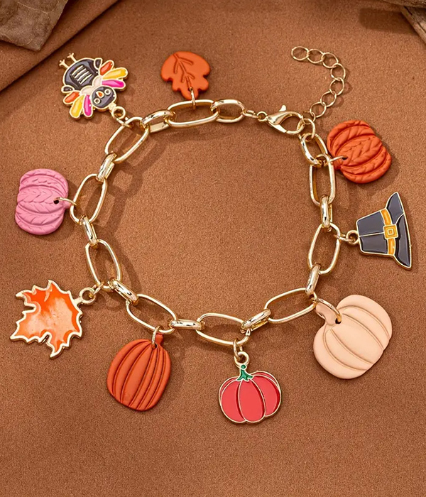 Thanksgiving theme multi charm bracelet