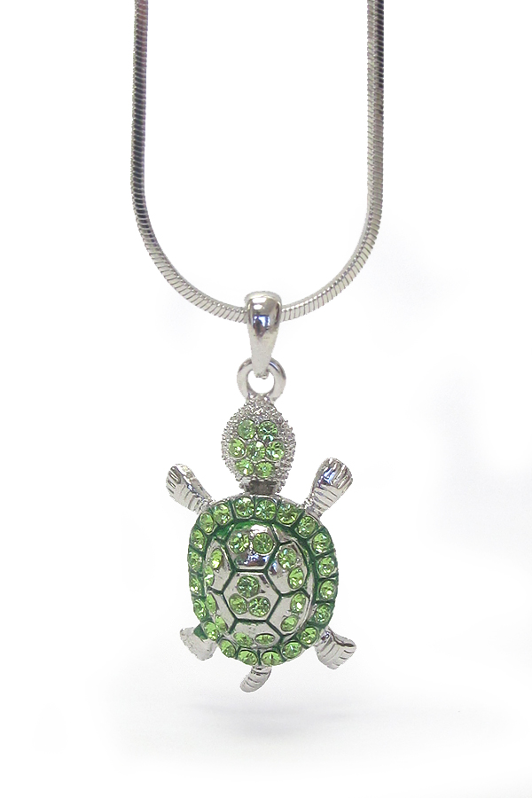 Made in korea whitegold plating crystal turtle pendant necklace