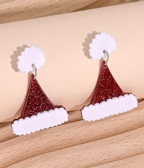 Christmas theme acrylic santa hat earring