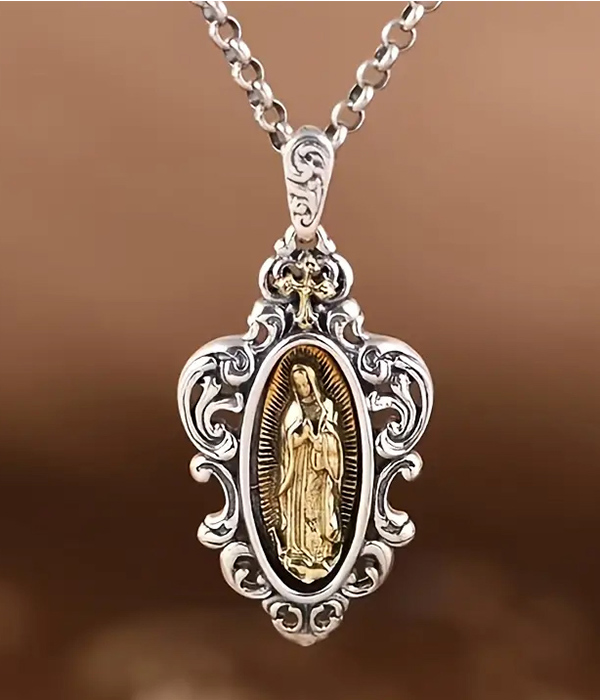 Vintage virgin mary pendant necklace