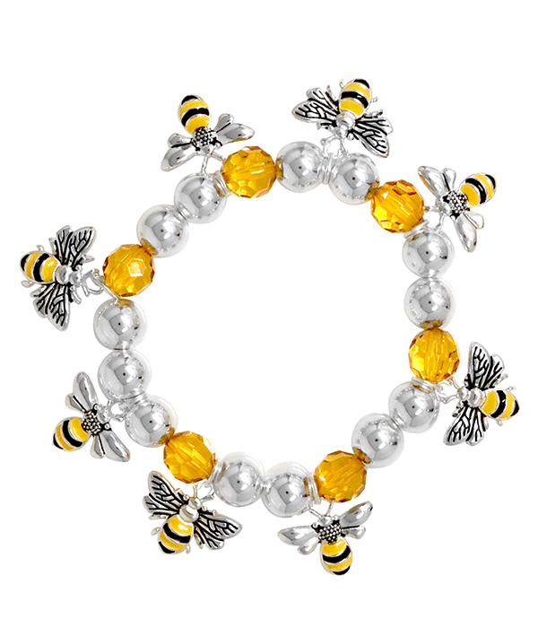 Garden theme multi bumble bee charm stretch bracelet