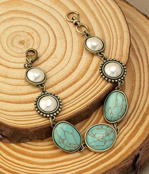 Turquoise and pearl mix bracelet