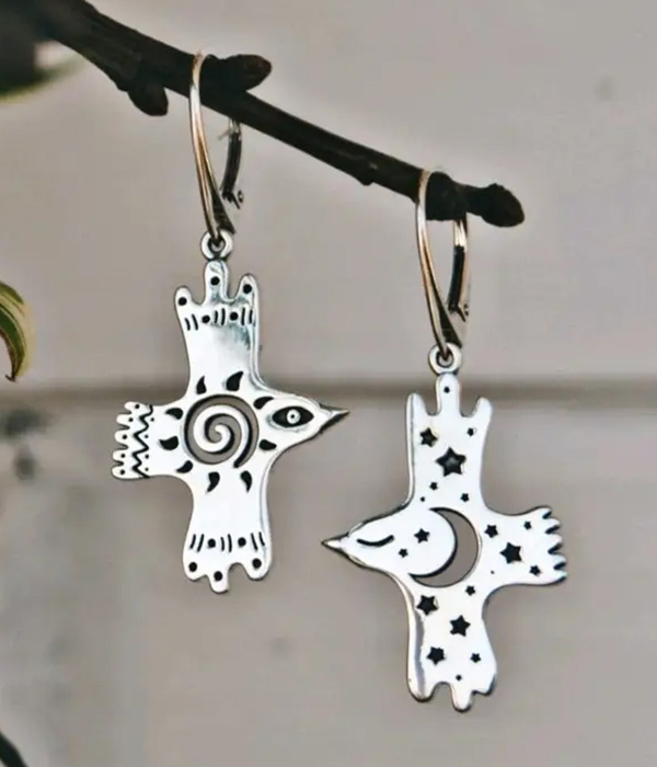 Sun and moon bird earring