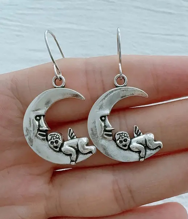 Crescent moon and angel earring