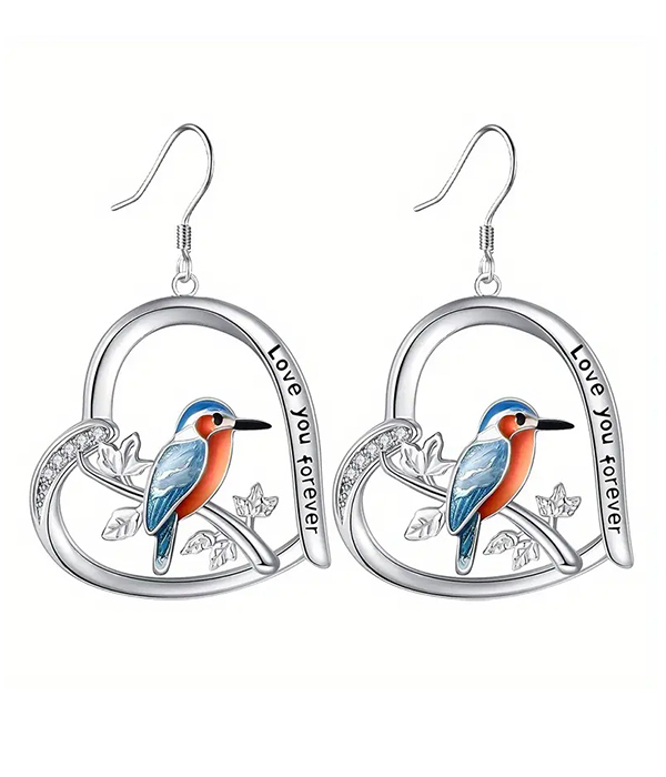 Humming bird and heart earring