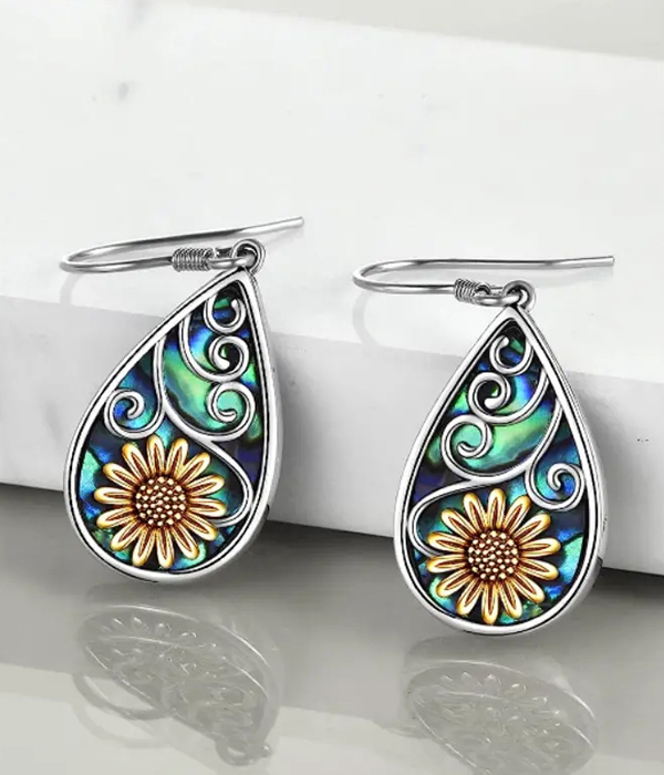 Vintage sunflower teardrop earring